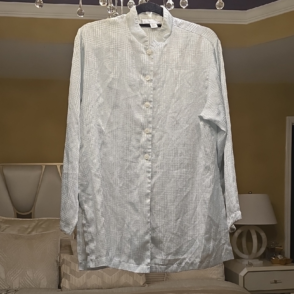 Oscar de la Renta Light Gray Pajama Top